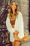 Cream Textured Lantern Sleeve Cover up