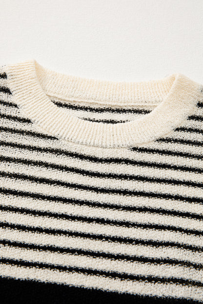 Black white Striped O Neck Sweater top