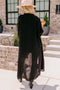 Sheer  Black 3/4 Sleeve Button Up Long Kimono