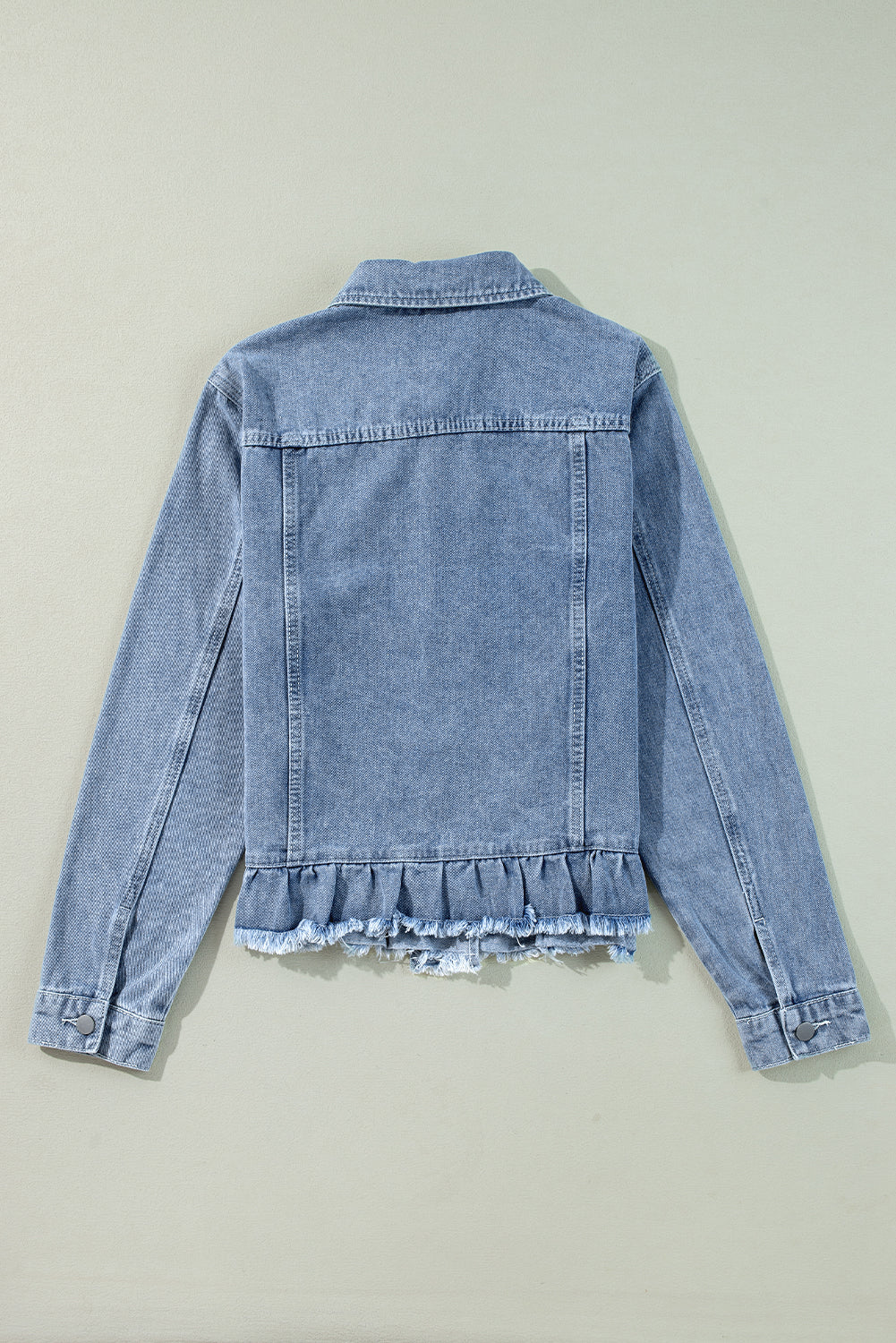 Denim Blue Ruffle Raw Hem Jacket