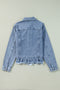 Denim Blue Ruffle Raw Hem Jacket