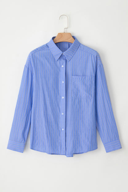 Blue Pinstripe Button Up Oversized Casual Shirt