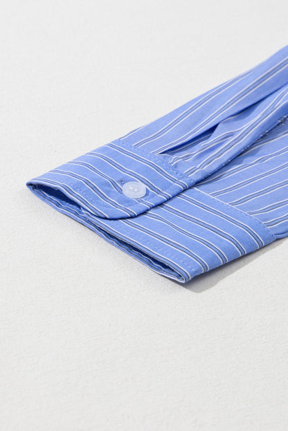 Blue Pinstripe Button Up Oversized Casual Shirt