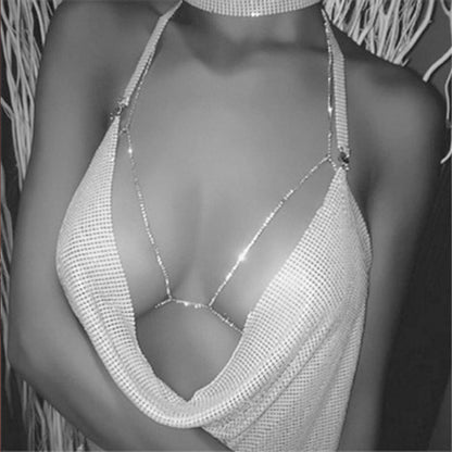 Rhinestone  Bikini Bra Like Chest Necklace Trendy Street Sexy Accessories