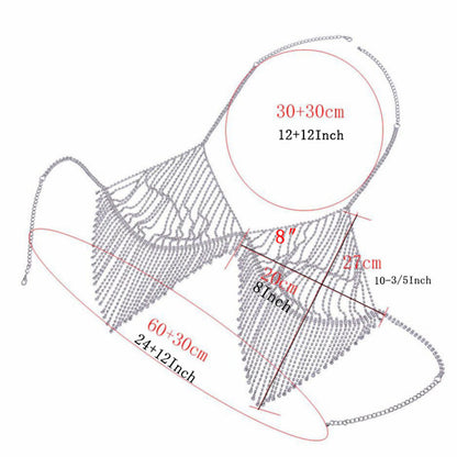 Sexy Beach Ornament Diamond Tassel Body Cha Bikini Chest Necklace Rhinestone Underwear Bra Accessories