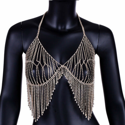 Sexy Beach Ornament Diamond Tassel Body Cha Bikini Chest Necklace Rhinestone Underwear Bra Accessories