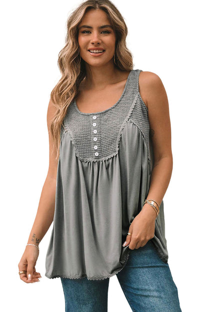 Thermal Knit Panel Babydoll Tank Top