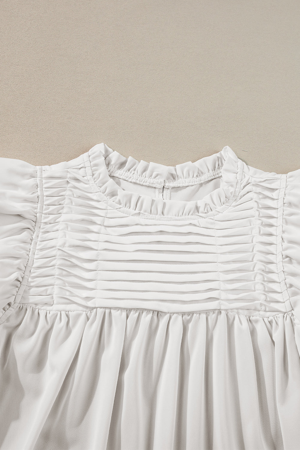 White Smocked Ruffle Sleeve Blouse