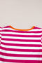 Rose Red Striped Ruffle Sleeve Crew Neck Blouse
