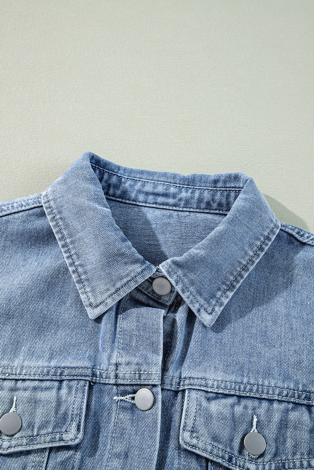 Denim Blue Ruffle Raw Hem Jacket