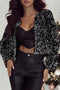 Black Sequined Open Front Cropped Jacket