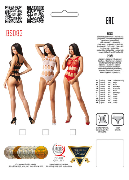 Ladies Sexy Pattern Teddy Open Mesh  Bodysuit Crotchless Made In Italy