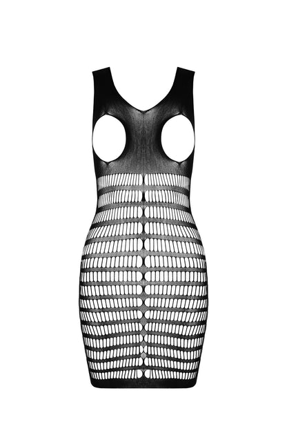 Ladies Black Striped Body Stocking Dress Open at Bust Made In Italy