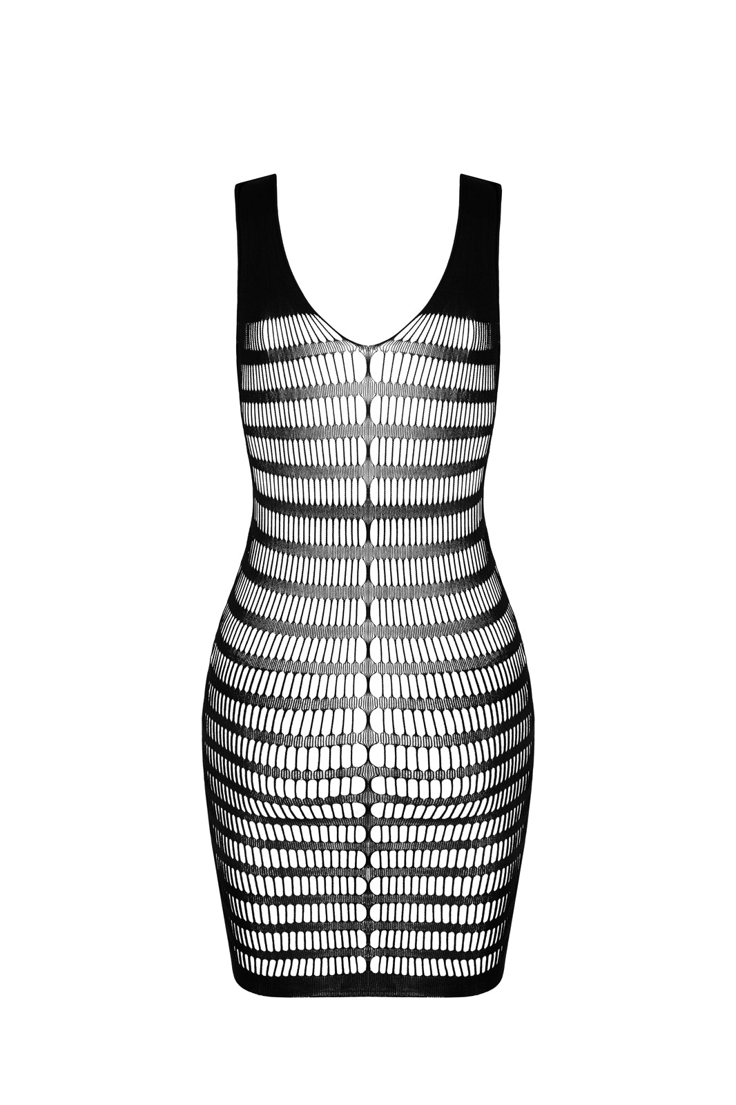 Ladies Black Striped Body Stocking Dress Open at Bust Made In Italy