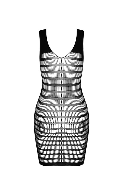Ladies Black Striped Body Stocking Dress Open at Bust Made In Italy