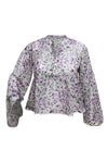Ladies Ditsy Purple FloralGauze Printed Baby Button Aline Long Sleeve Top