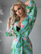 Ladies SexyGreen Palm Floral  Printed  Long Robe / Cover up