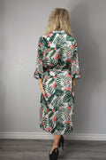 Ladies Sexy Cream  Palm Floral  Printed  Long Robe / Cover up
