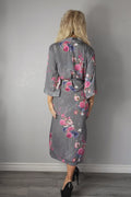 Ladies Sexy Gray Rose Printed Long Robe / Cover up