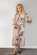 Ladies Sexy Peach  Floral Printed  Long Robe / Cover up