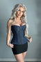 Ladies Sexy Denim Front Zip Corset with Wire Boning with Lace Up