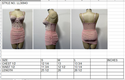 Ladies Sexy Baby Pink Pea Mesh Babydoll w/ Shirring at side Lace Corset Like Top