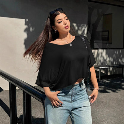 Plus Size Loose Off Shoulder Half Sleeve T shirt