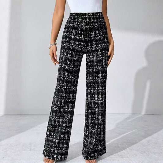 High Waist Straight Plaid  Slimming Boot Cut Pants