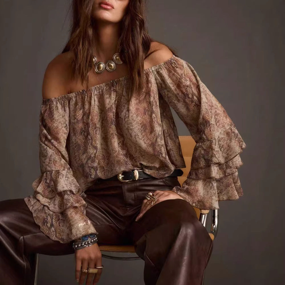 Sexy Chiffon Leopard  off Shoulder Top w Ruffle Detail Festival Vibes