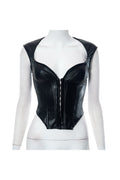 Women Clothing Summer Wrapped Chest Sleeveless Faux Leather Sexy Nightclub Cardigan Top