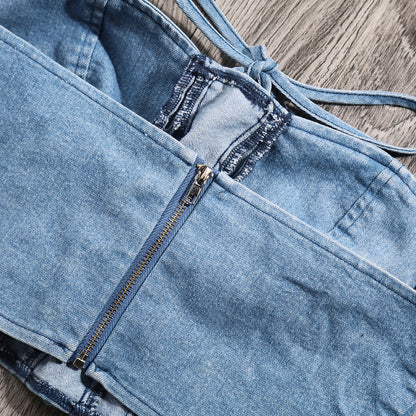 Sexy Denim Y2K Lace up  Tube Top Women