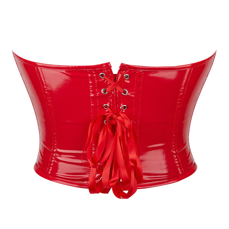 Vegan Red Leather Bustier Corser  Heart Shaped