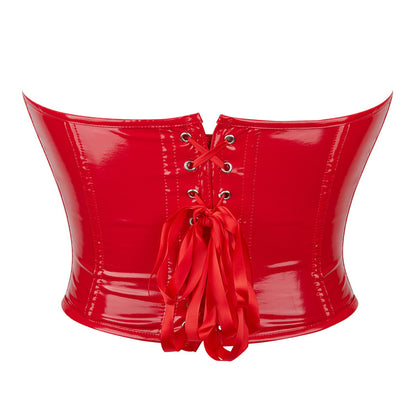 Vegan Red Leather Bustier Corser  Heart Shaped