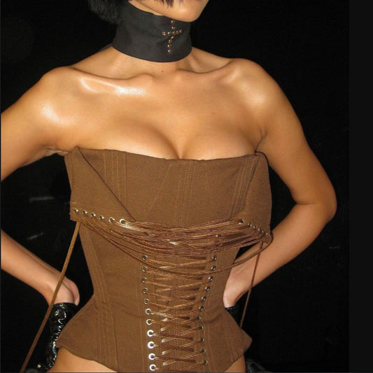 Sexy Camel Colored  Lace up Corset with Boning