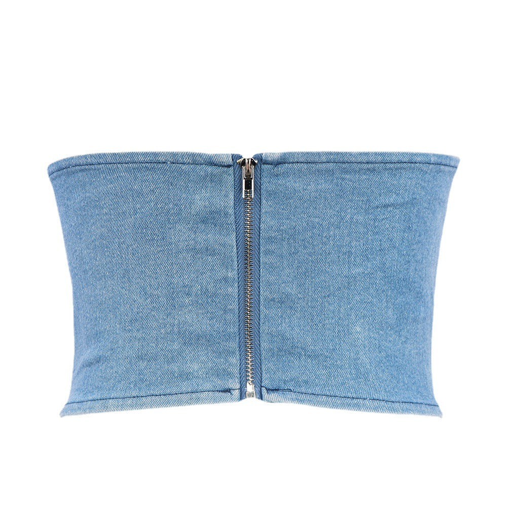 Sexy Denim Y2K Lace up  Tube Top Women