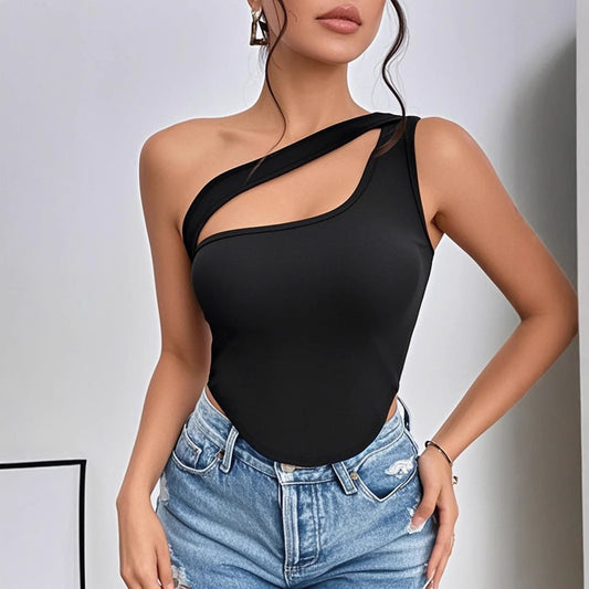 Slim Fit  Irregular Asymmetric Shoulder High Grade Vest T shirt