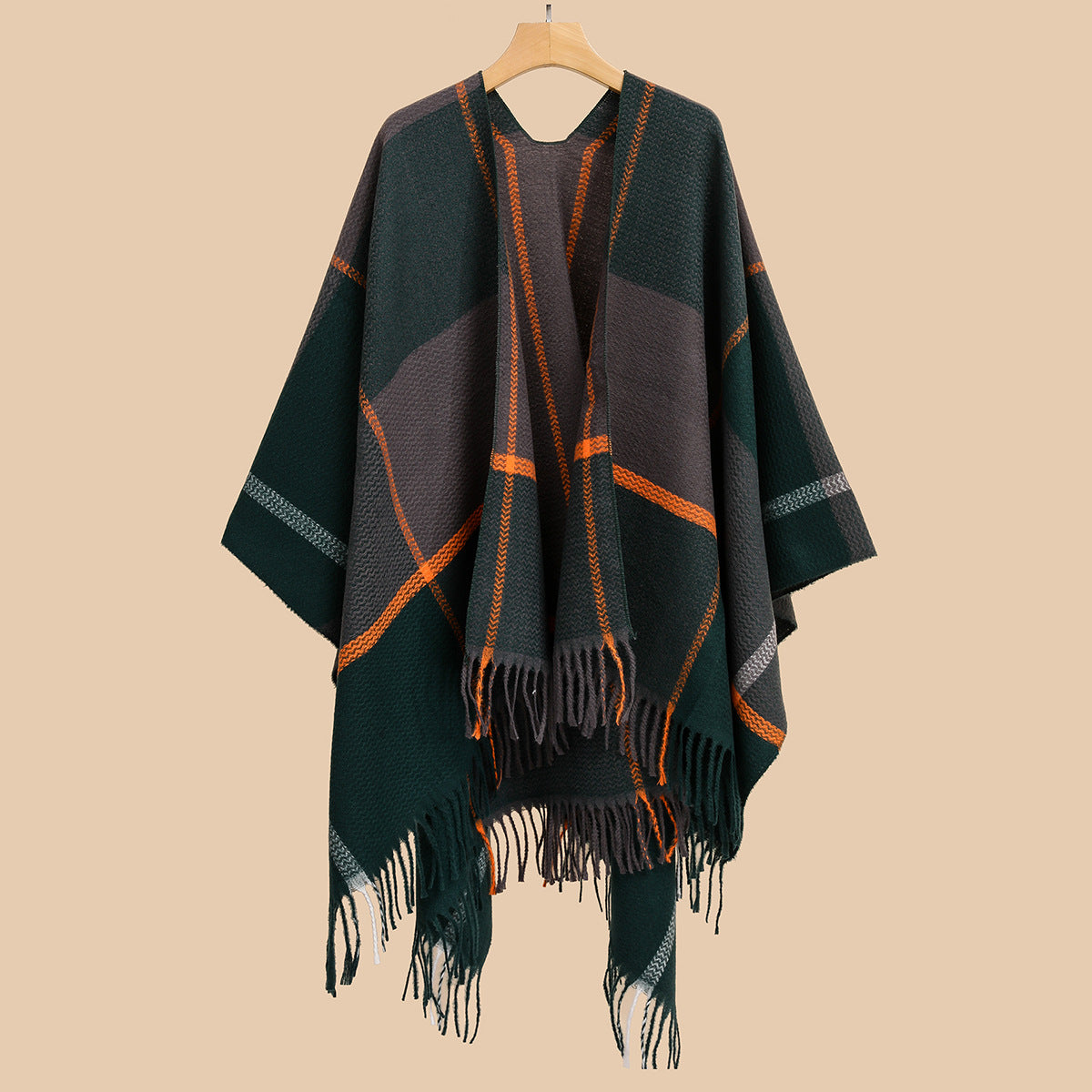 Plaid Double-Sided Plaid Shawl w/ Fringe Trim