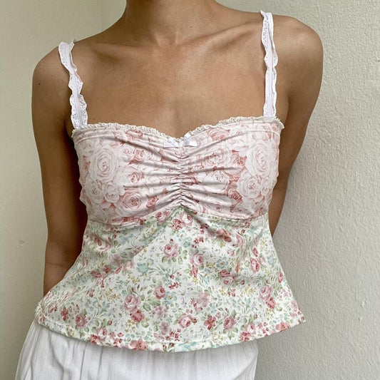 Floral Tie Neck Tube Top Lace Edge Women Top Small Vest Sweet Spicy