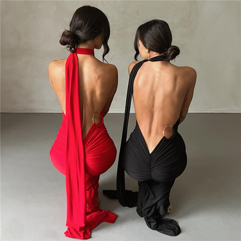 hot backless dress Sexy Backless Multi Halter Maxi Dress