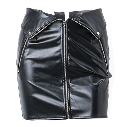 Sexy Faux Vegan Leather  Slim Hip Zipper Detail Mini Skirt