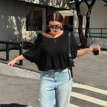 Plus Size Loose Off Shoulder Half Sleeve T shirt