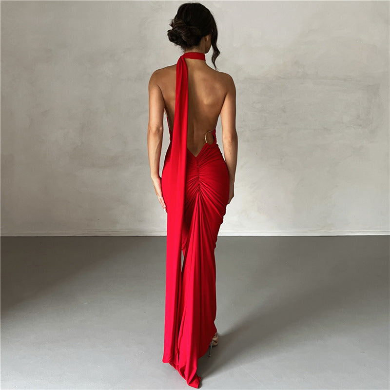 Sexy Backless Halter Sheath Slim Fit Evening Dress Dress for Women