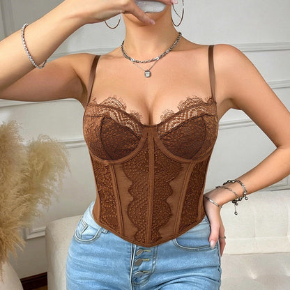 Sexy Brown Eyelash  Corset w/ Lace up Detail on Back