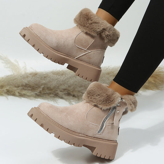 Fur Boots   plus Velvet Thickening Thermal Ankle Boots Mid Calf
