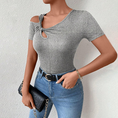 Heather Grey Short Sleeve Twisted Knot Open Shoulder