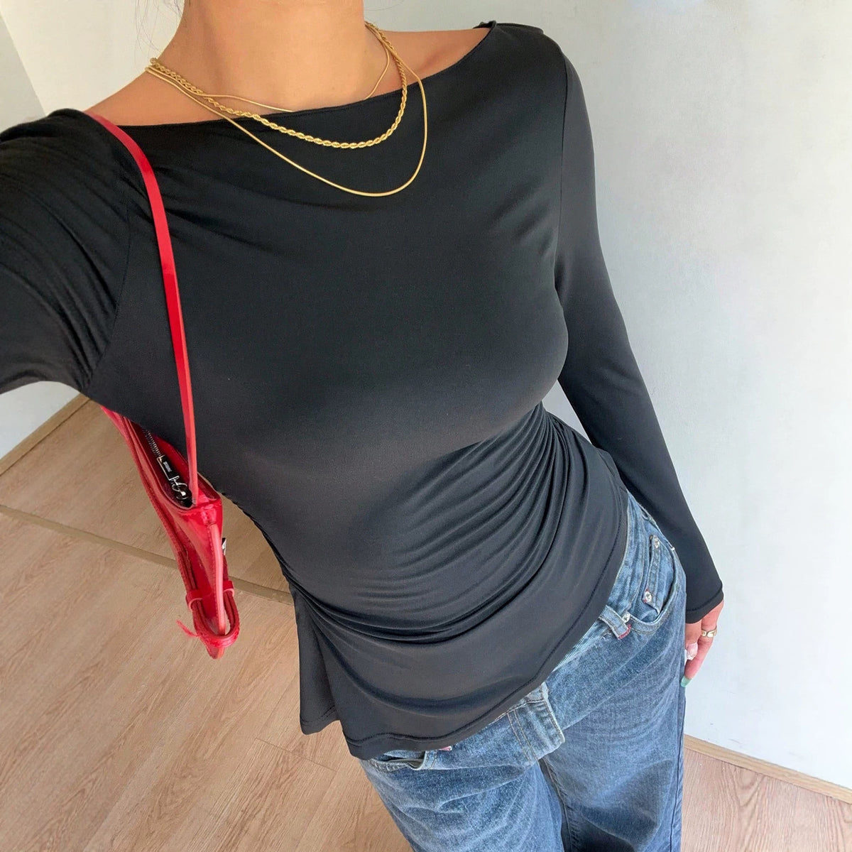 Women Clothing off Shoulder Long Sleeve Lace Backless Bow Waist Tight Figure Flattering Graceful Tops