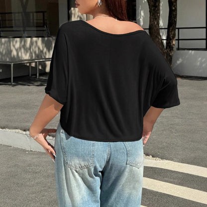 Plus Size Loose Off Shoulder Half Sleeve T shirt