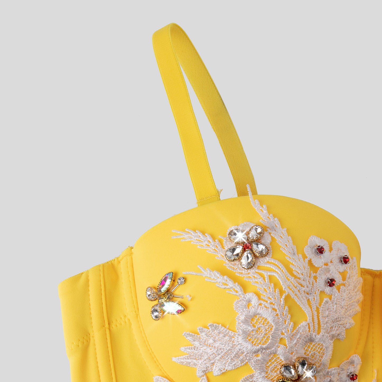 Yellow Floral Sexy Bustier with Floral Applique Y2K