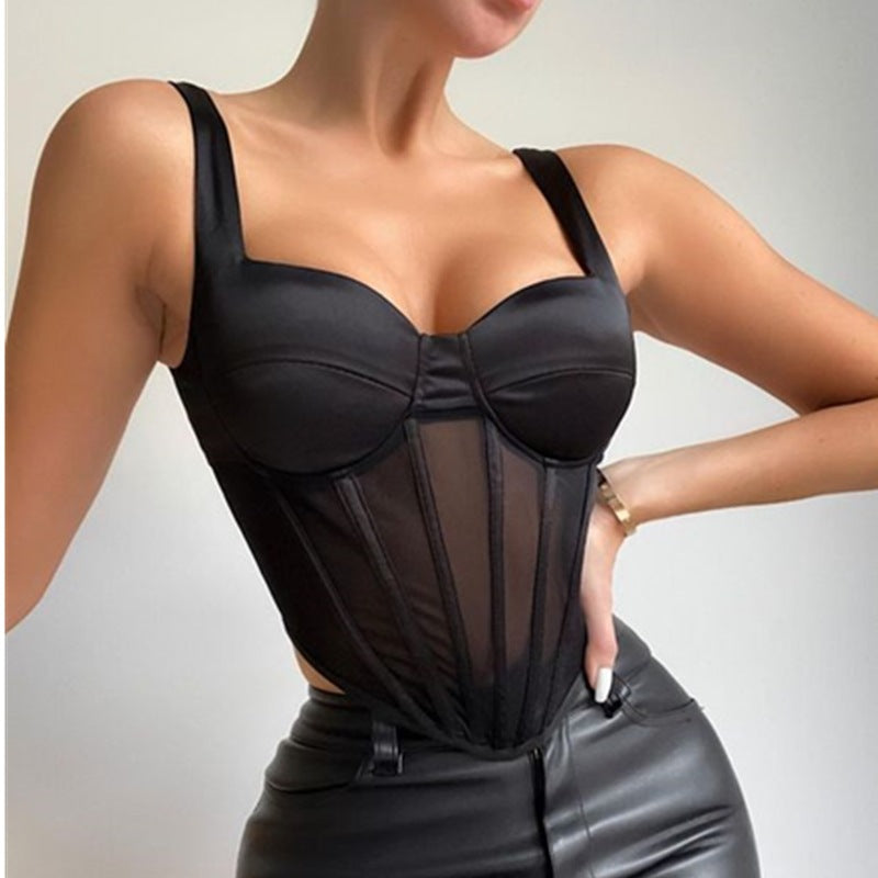 Sexy Mesh See Through Slim Diamond Corset