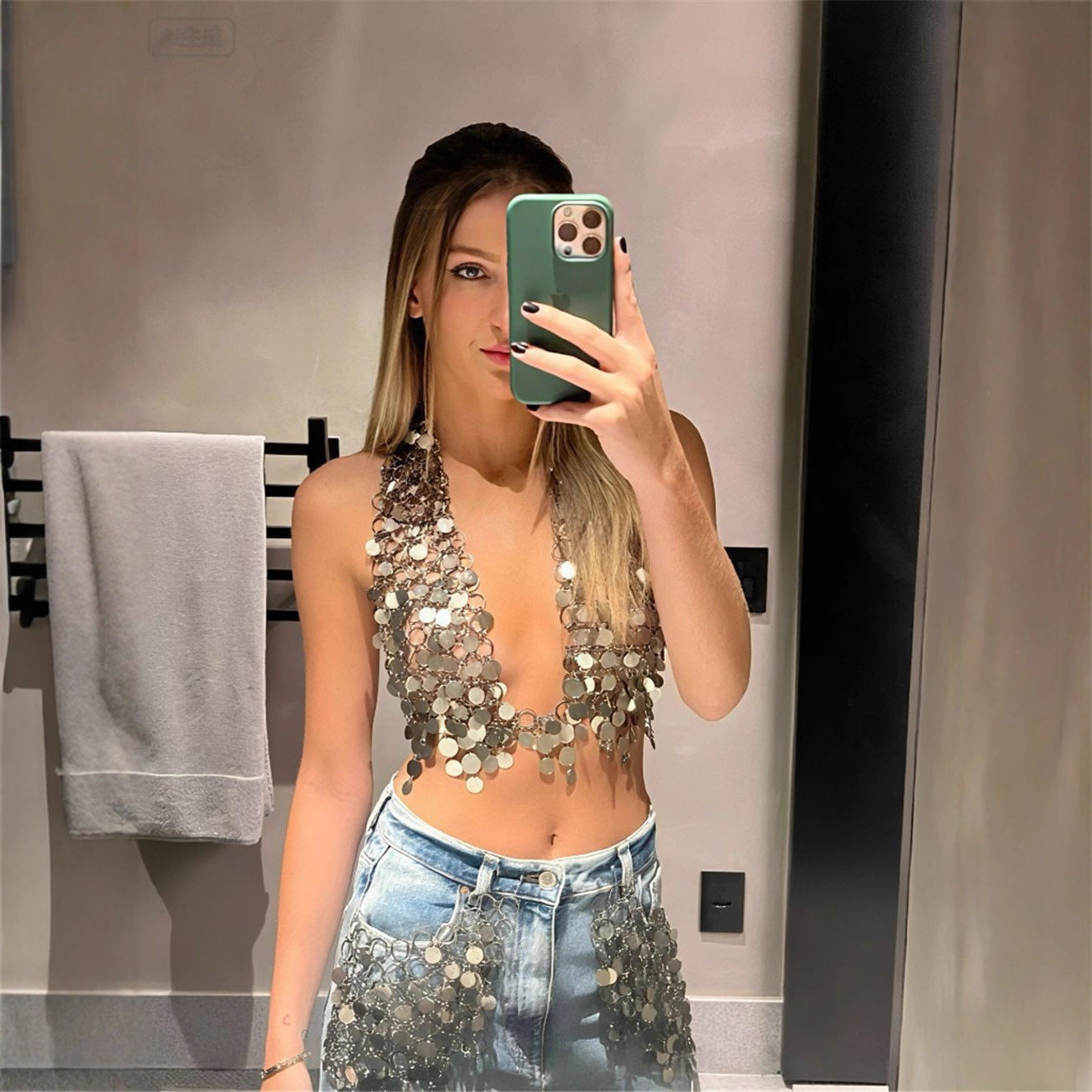 Festival Silver Large Sequin Bra  Handmade Coachella , Burning Man, Stagecoach Vibes